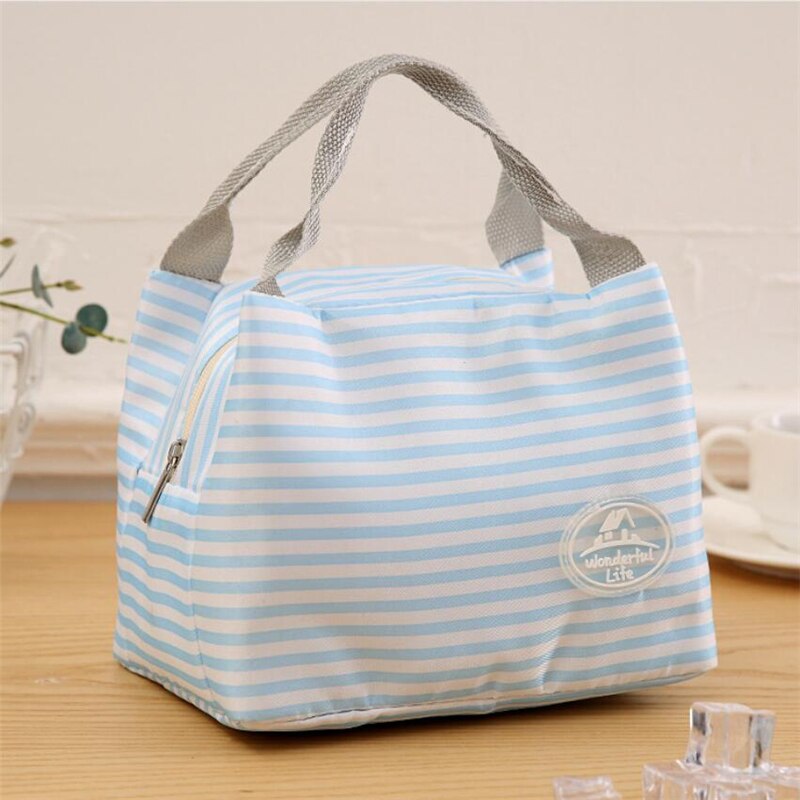 Portable Lunch Bag Thermal Insulated Lunch Box Tote Cooler Bag Bento Pouch Lunch Container School Food Storage Bags: blue 3