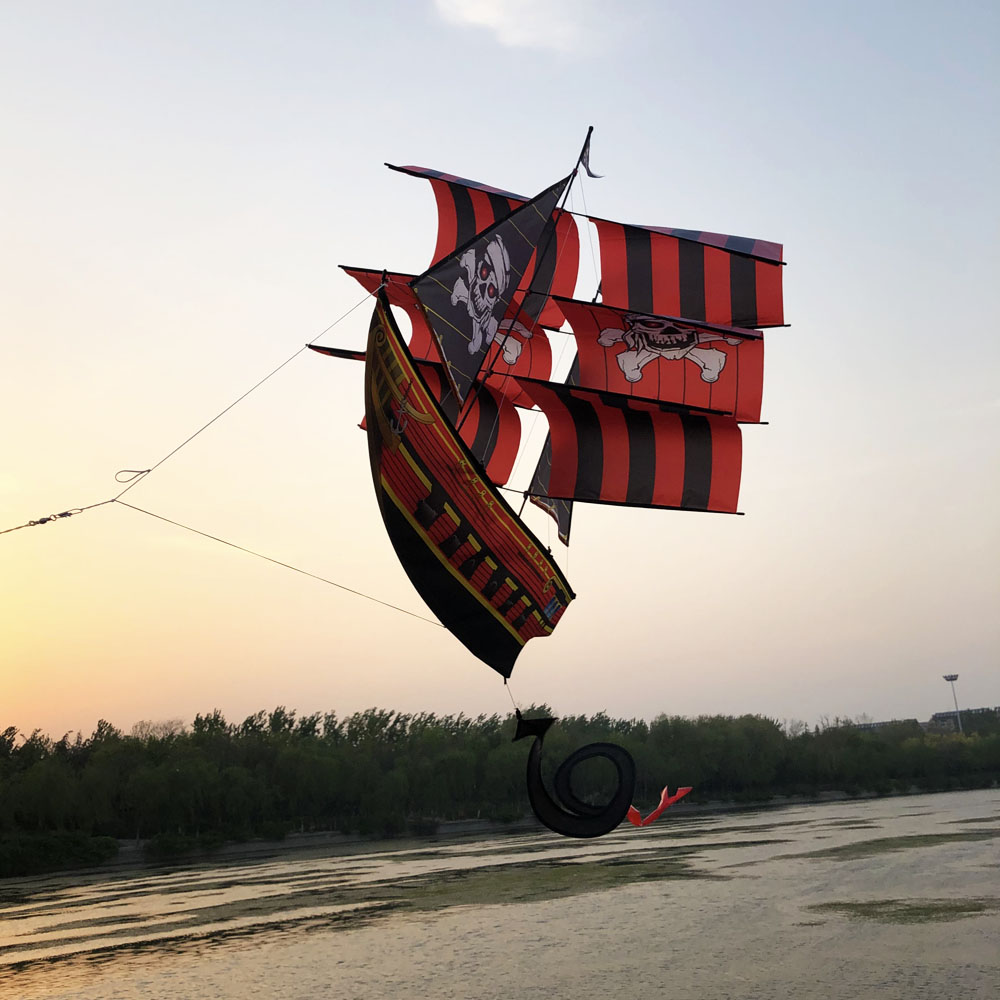 3D pirate ship kite with tails single line sailboat flying kite outdoor fun toys for kids children and audlts