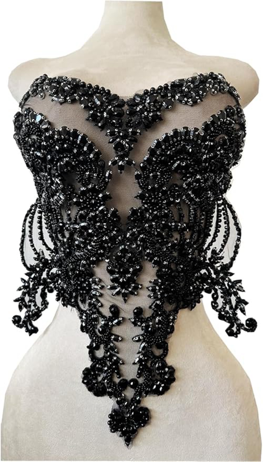Pedrería hecha a mano dorada/azul/Verde/ren/blanca en corpiño de encaje, apliques de cuentas de costura, parches de adorno de piedras, accesorio para vestido: Negro