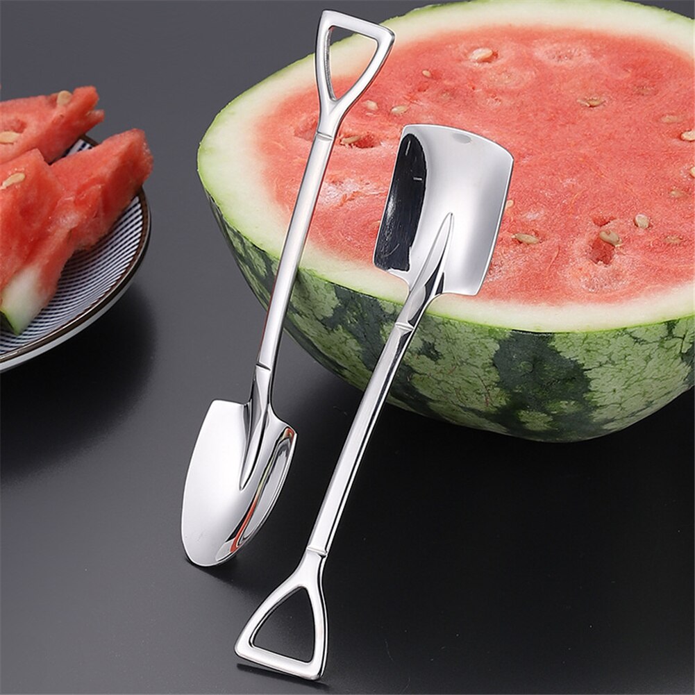 Retro Fruit Watermelon Spoon Stainless Steel Scoop Shovel Iron Dessert Spoon Summer Ice Cream Square Round Tip Spoon