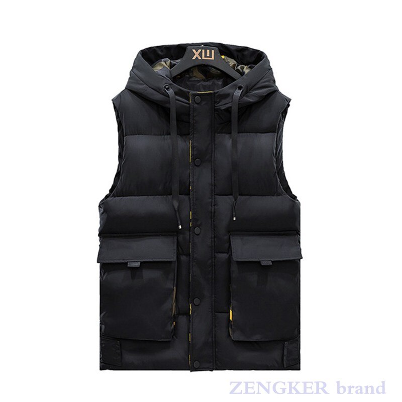 4xl algodão colete masculino cor algodão jaqueta com capuz outono inverno multi-bolso trabalho feito com ferramentas jaqueta de inverno dos homens