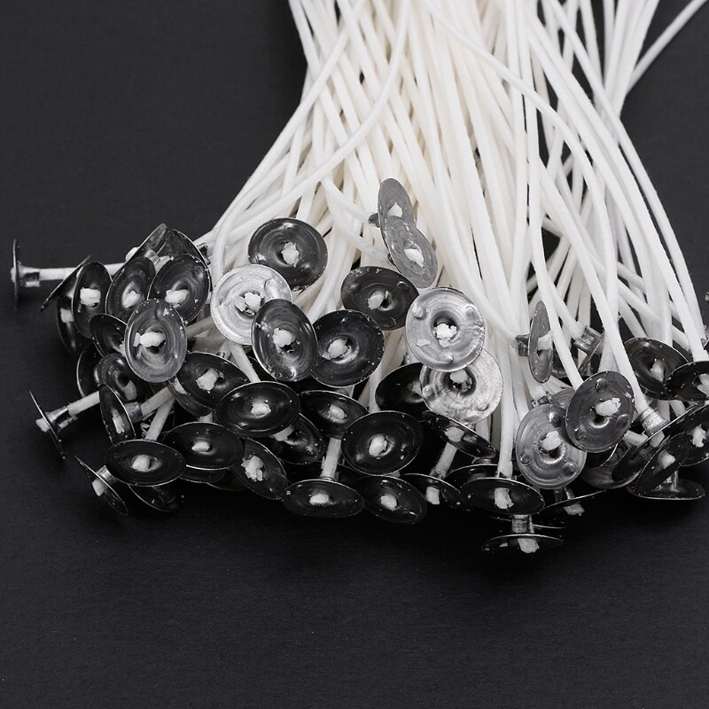 Núcleo de mecha de vela para manualidades, 100 unidades, 6 pulgadas, preencerado con sujetadores, algodón, sin núcleo, 15CM, R9UC