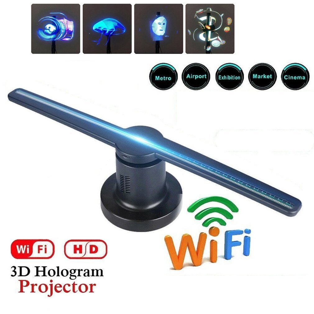 3D Fan Hologram Projector 224 Lamp Kralen Blote Oog 3D Led Wifi Holografische Projector Beelden Video Advertising Speler 16G geheugen