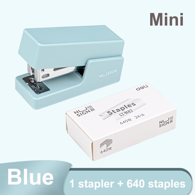 Deli – agrafeuse Portable multifonction pour enfants, petite agrafeuse à usage étudiant, pour la maison ou le bureau: 1 blue and staples