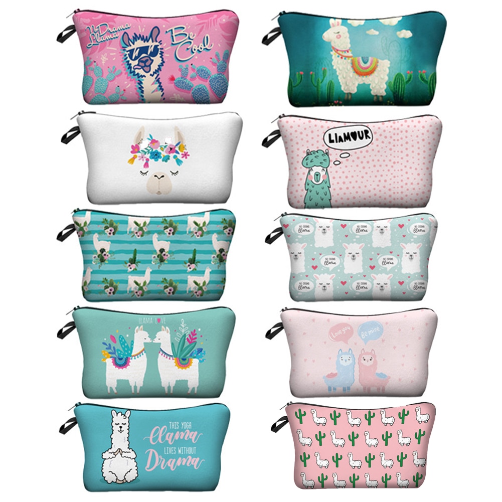 Saco cosmético à prova dwaterproof água impressão folha de alpaca saco de toalete para viagens organizador maquiagem beleza bolsa feminina zíper bolsa