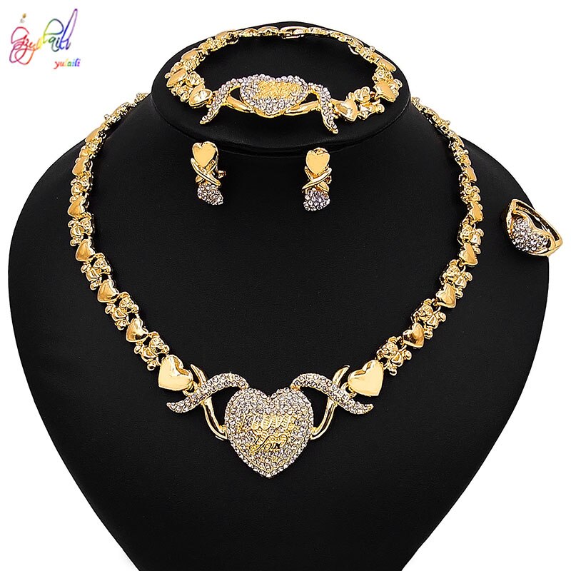 Yulaili plus récent grand ours en peluche je t'aime ensembles de Bijoux en forme de coeur cristal strass collier boucles d'oreilles Bracelet anneau Bijoux