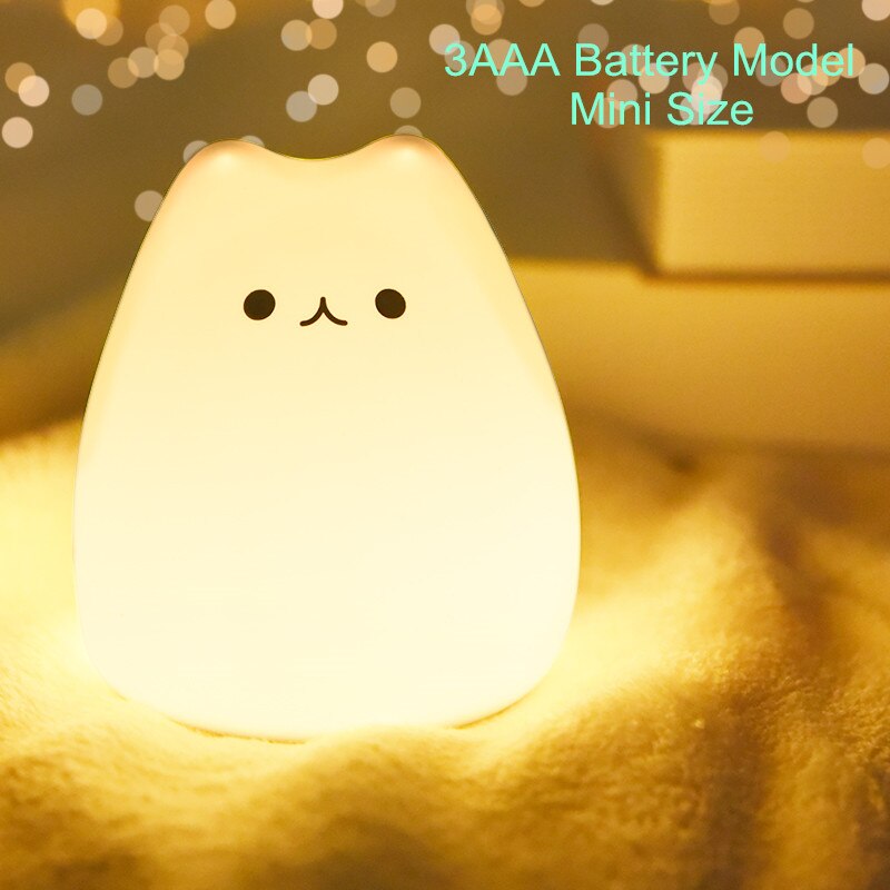 Sød silikone led natlys til baby børn børn soveværelse berøringssensor fjernbetjening kat lampe dekoration værelse indretning legetøj: Smil kat