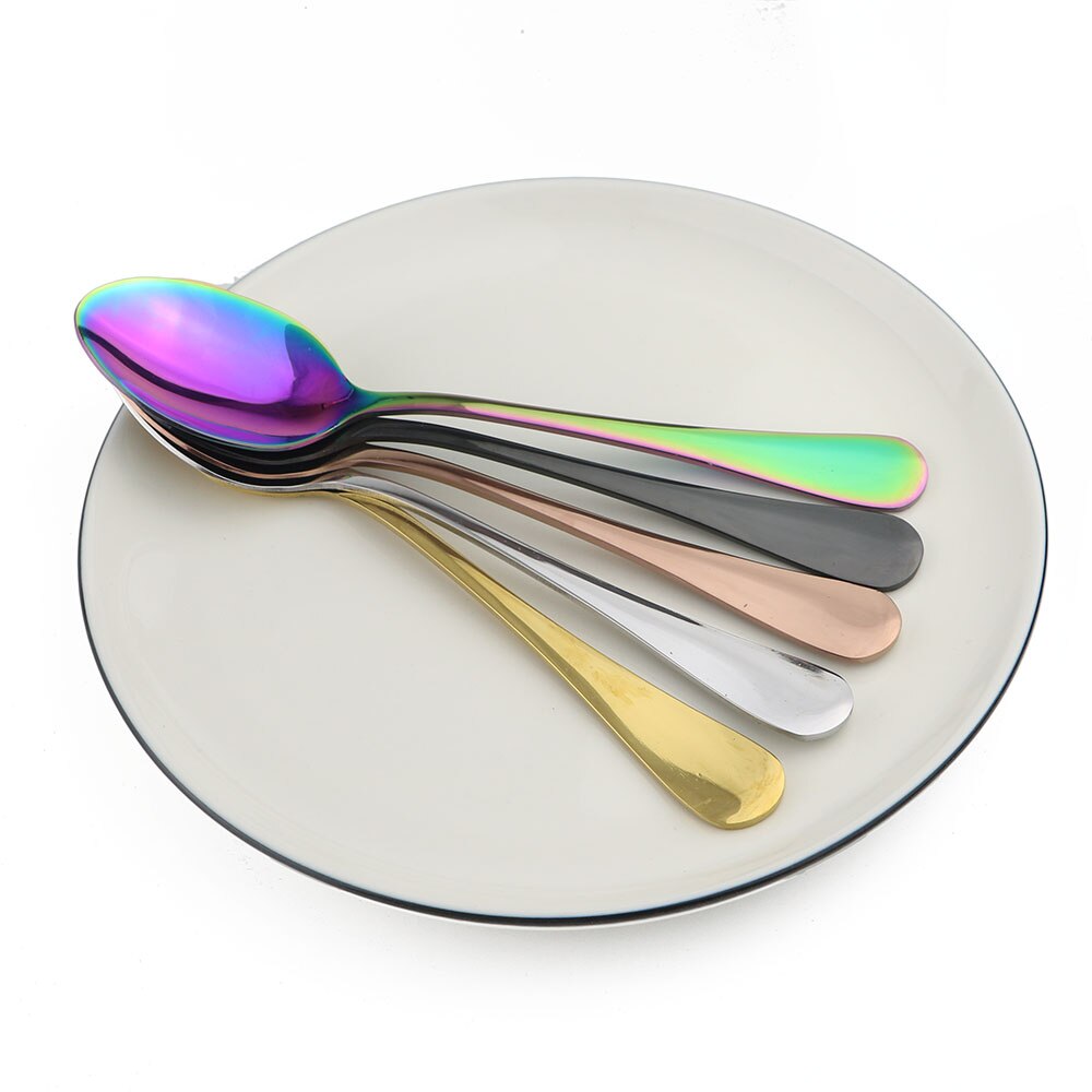 Färgglad regnbåge svart 304 rostfria sked servisset kaffeskedar dessert stir soppa silverservis set 1pc