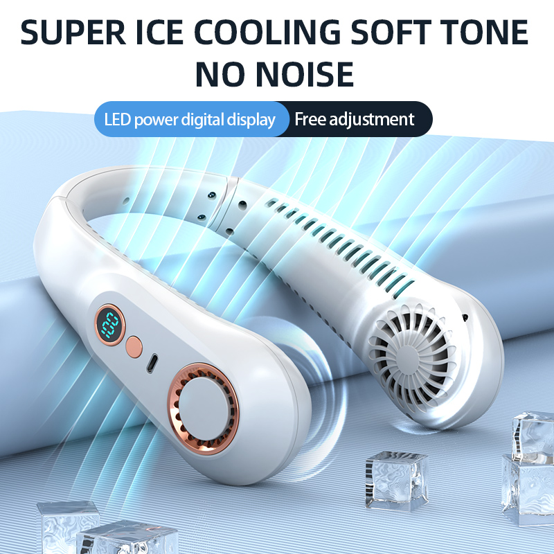3000mAh ventilateur de cou suspendu Portable sans lame Mini USB Rechargeable muet LED affichage numérique ventilateur électrique refroidisseur d'air d'été ﻿: Black