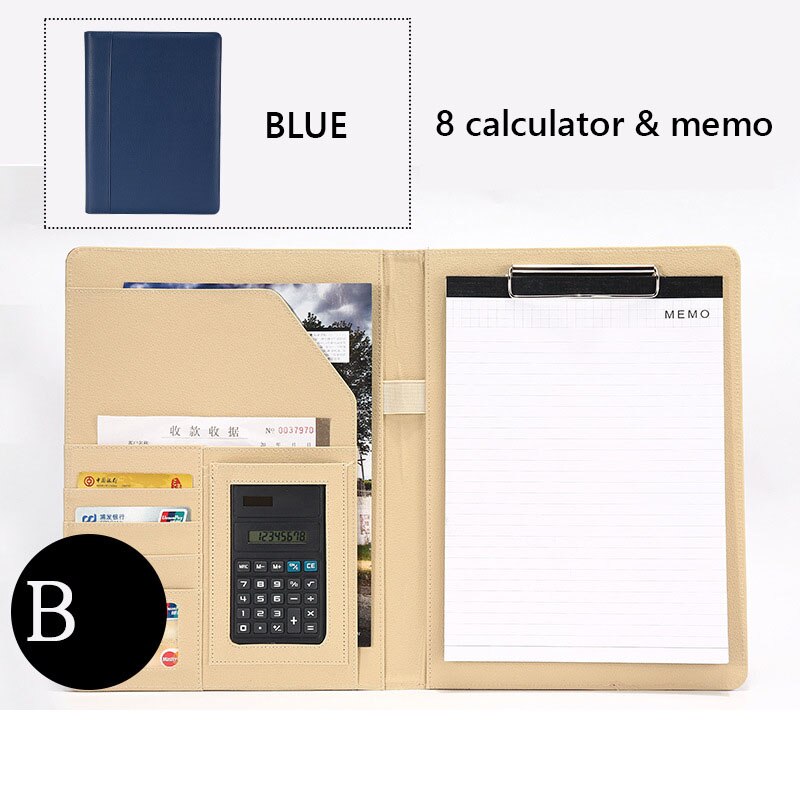 Datei Mappe A4 mit Taschenrechner Multifunktion Datei Papier Organizer Manager dokumentieren Pads Aktentasche Padfolio Tasche Geschäft Lieferungen: BlueB