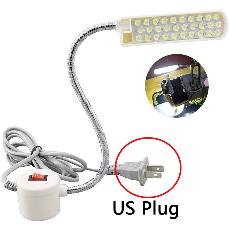 Luz para máquina de coser portátil LED 10/20/30, Base de montaje magnética, lámpara de cuello de cisne para toda la luz para máquina de coser: AC110V EU Plug / 30LEDs