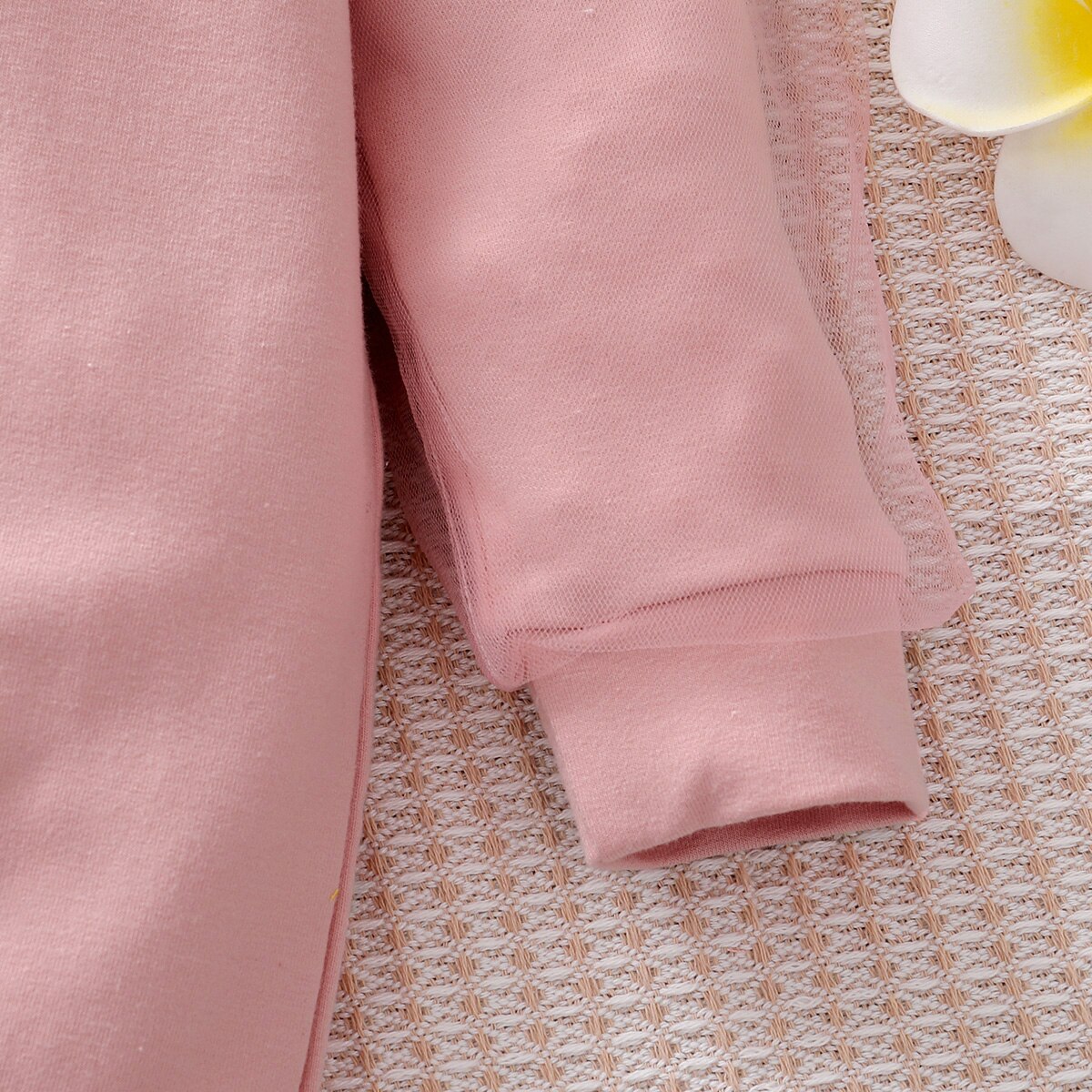 Round Neck Mesh Sleeve Sweater Dress Little Girl’s Dress Casual Yarn Long Sleeve Sweatshirt Dress Children's Clothing