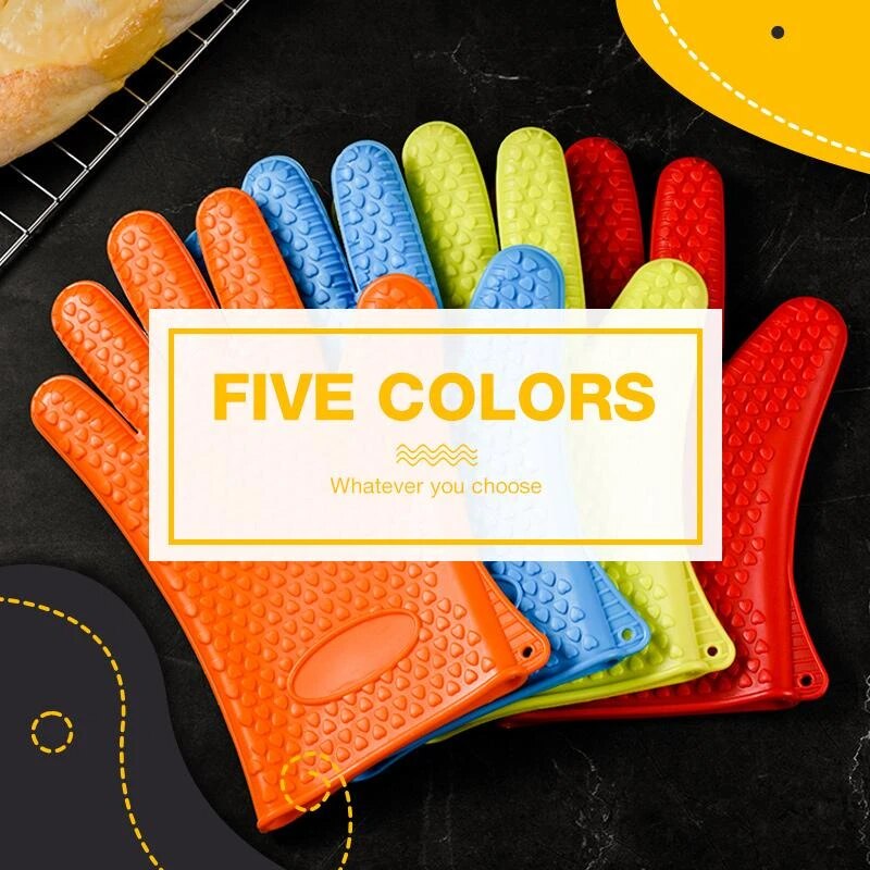 Food Grade Silicone Glove Kitchen Heat Resistant Glove Cooking Baking Gloves BBQ Oven Mitt Grilling Gloves Kitchen Accessories