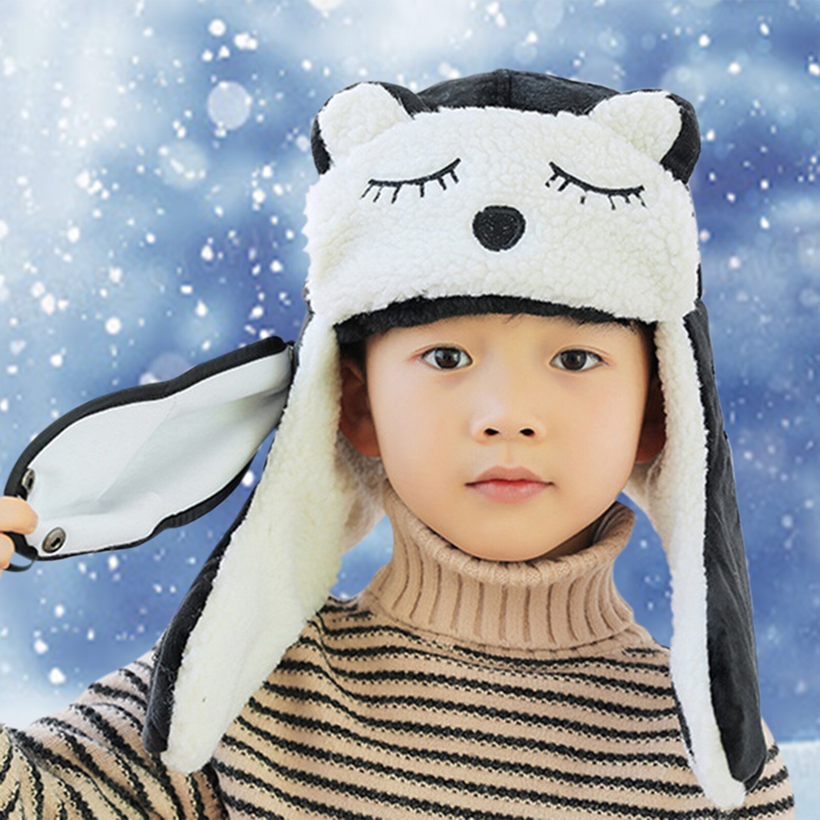 Dzieci śmieszne ochrona zwierząt ucho Ushanka kapelusz stałe pluszowe futro ciepłe czapki zimowe dziecko maska wiatroszczelna czapka zimowa miękka czapka narciarska