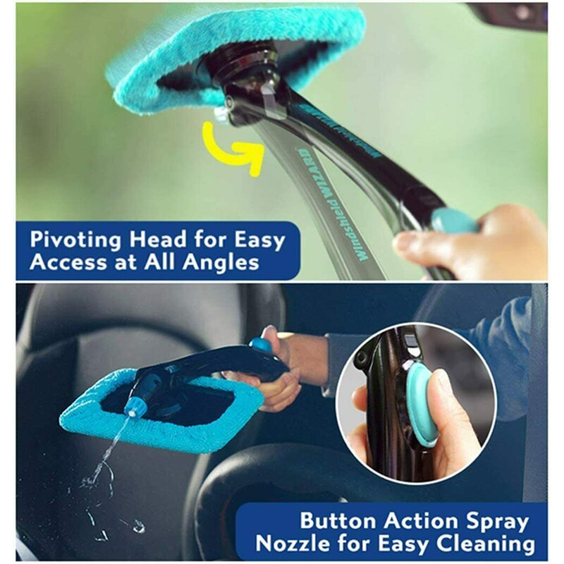 Car Folding Portable Water Spray Window Brush Glass Cleaner Wiper Scraper Windshield Rotating Fog Clean Brushes Windscreen Tool