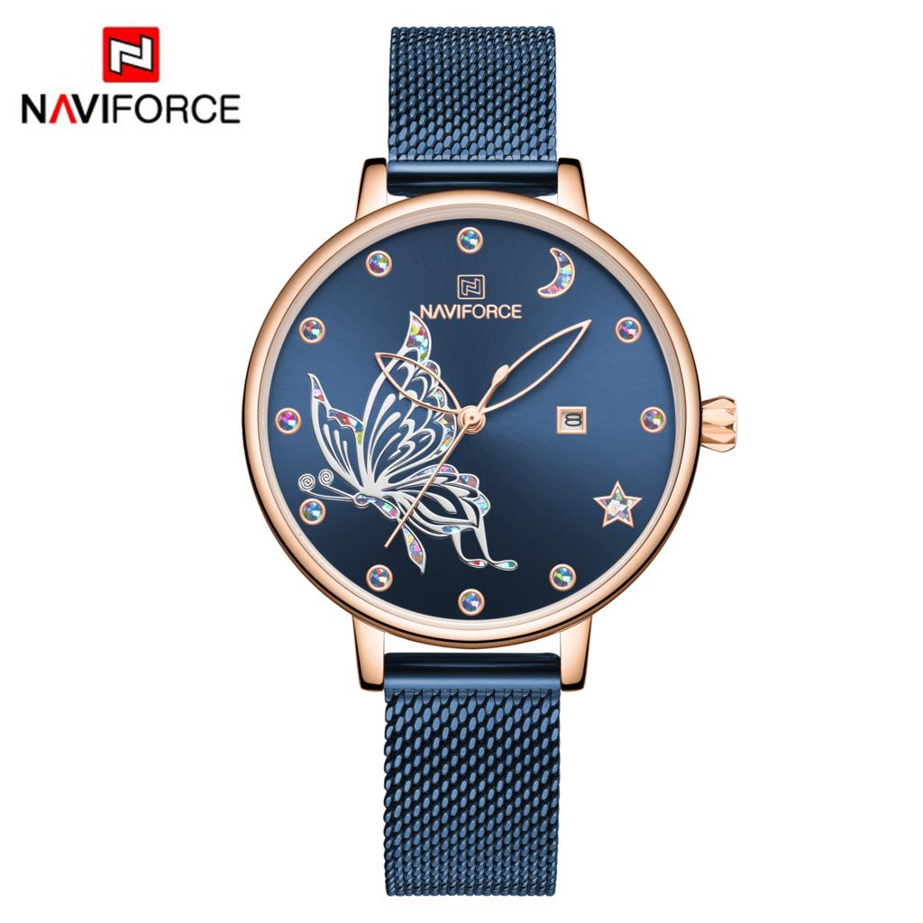 NAVIFORCE Luxe Horloge Vrouwen Mode Jurk Quartz Dames Mesh Rvs 3ATM Waterdicht Casual Horloges voor Meisje: RGBE