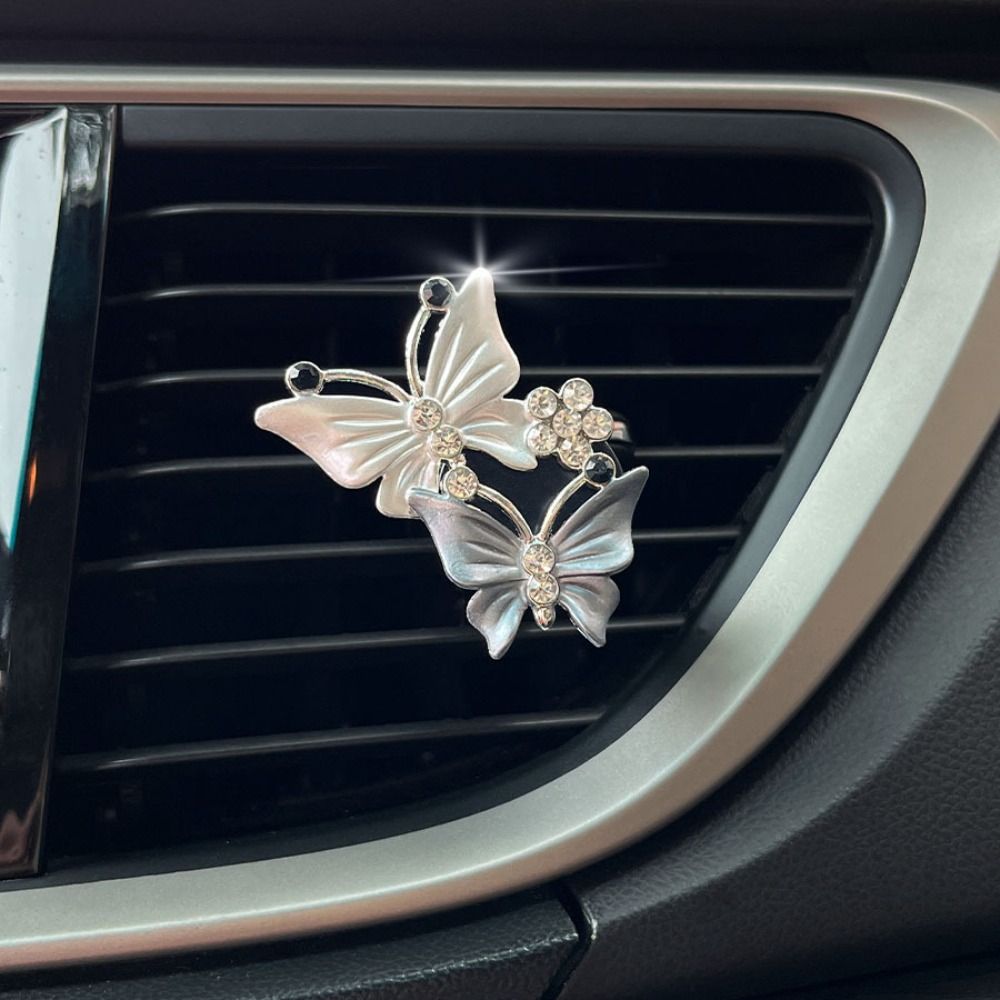Sommerfugleklips til aromaterapi i bilen til udsmykning af rensende luft til aromaterapiklips med rhinsten til diffusorventil: Hvid