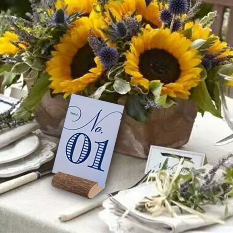 10 stk træstub form bryllupsfest reception stand nummer navn bord menu billede foto klip bord kortholder