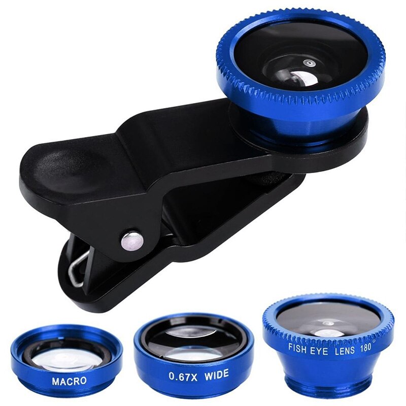 HD Fish Eye Lens 3 In 1 Mobile Phone Lenses Fish Eye +Wide Angle +Macro Camera Lens For Iphone 7 6s Plus 5 for Samsung: Blue
