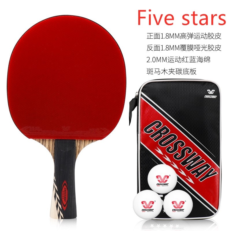 CROSSWAY 5 Star Table Tennis Racket Ping Pong Paddle Rubber Bat Finished Single Carbon Bottom Plate With Ball Bag