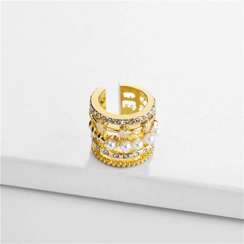 colore dell'oro di modo largo Del Polsino dell'orecchio Femminile C-a forma di clip con Imitazione di Perle di Cristallo Earcuffs Gioielli 2020