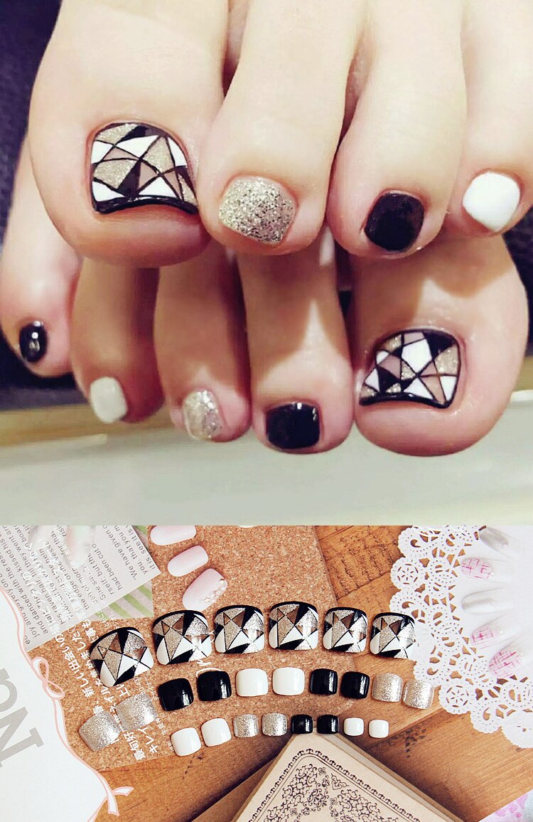24 pièces populaire ongle Patch Nail Art court faux ongles Patch couverture complète faux ongles artificiels avec des outils de manucure de colle