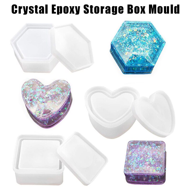 Box Resin Molds Jewelry Box Molds Square/Round/Hexagonal/Heart/Flower Shape DIY Storage Box Silicone Resin Molds VDX99