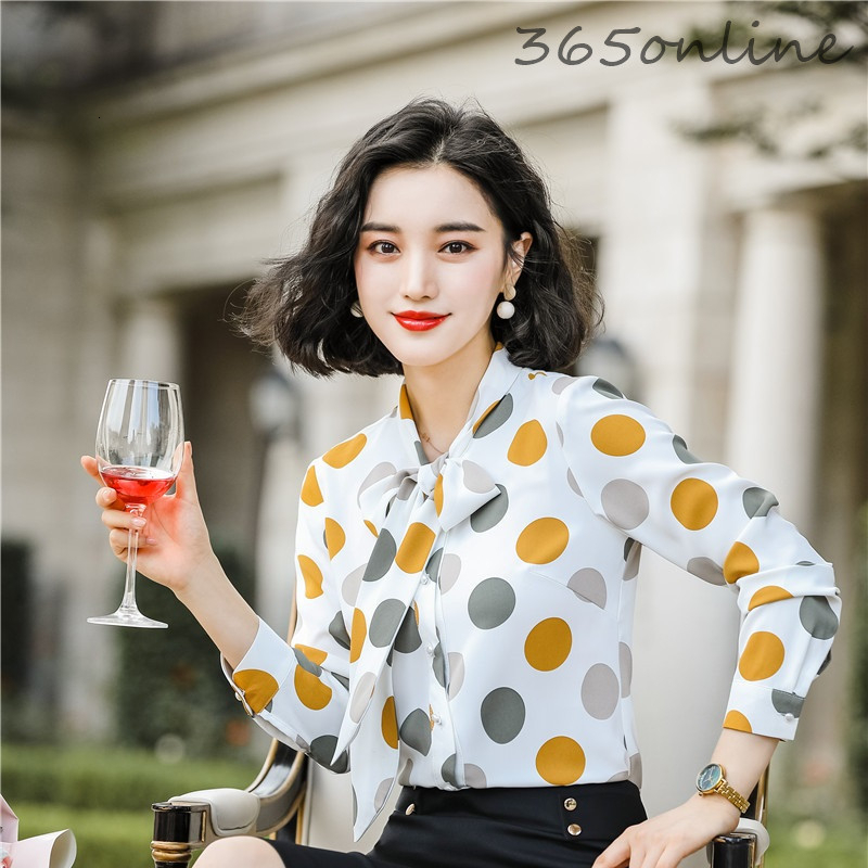 Gedrukt Lange Mouwen Blouses voor Vrouwen Kantoor Werkkleding Lente Herfst Shirts Blouse Blusas Tops Kleding met Vlinderdas