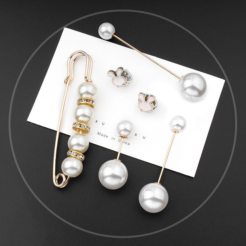 Vrouwen Mode Parel Manchetknopen Taille Gesp Pin Sieraden Accessoires Vrouwelijke Rok Broche Metalen Knoppen Set: Set 4