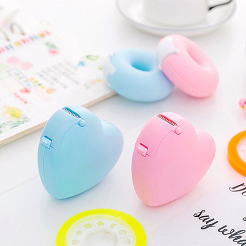 Stationery Cute handwork tape Dispenser Candy Love Heart sweet Shape Tape cutter Invisible with a tape office School Supplies