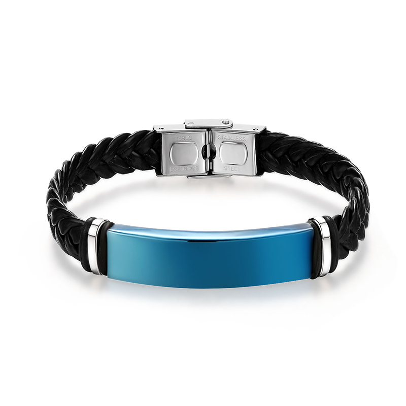 Mode Handgemaakte Geweven Lederen Armband Bangle Charm Rvs Accessoires Sieraden Vrouwen Mannen Magneet Sluiting Armband: blue