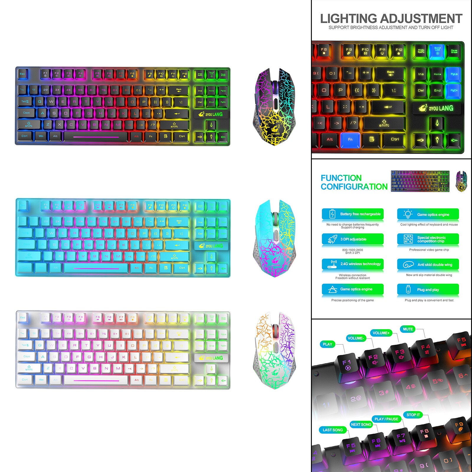 Gaming 2.4G Wireless Backlit Keyboard &amp; Mouse Set Rechargeable