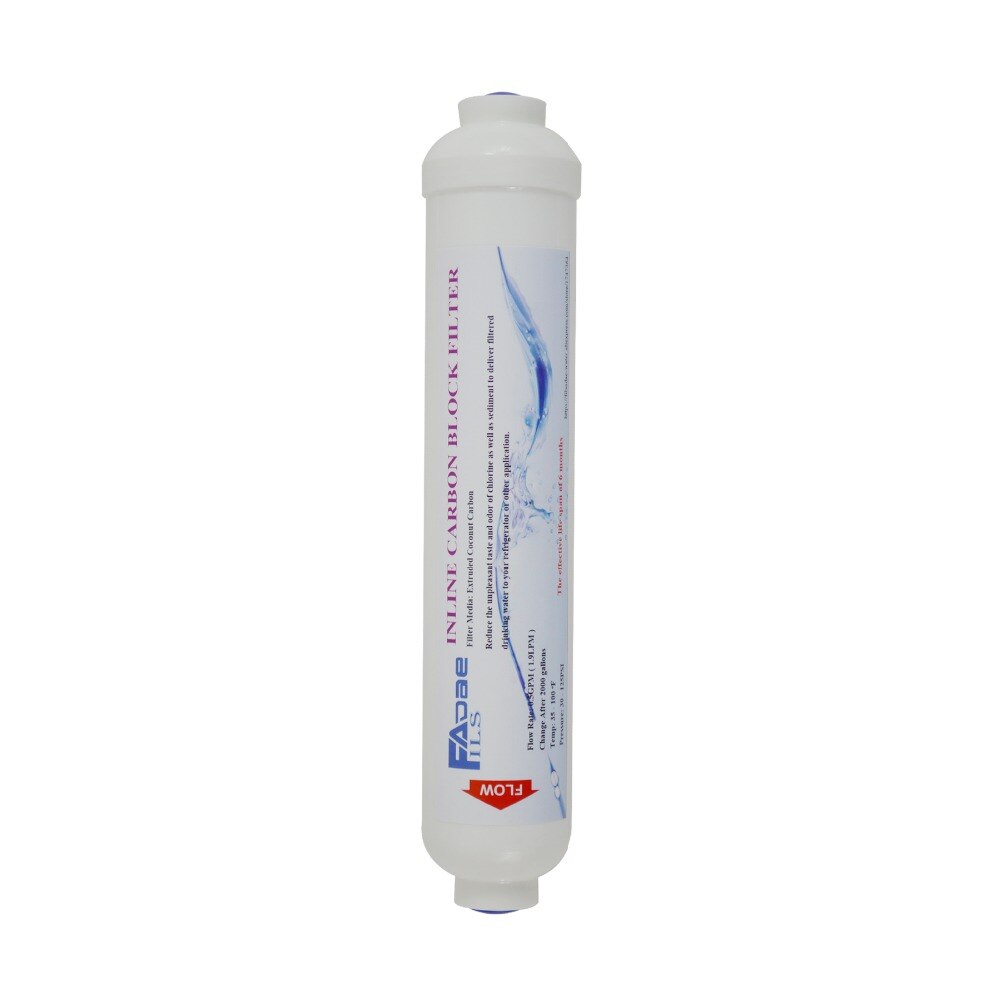 Universal inline kulfilter til køleskab, ismaskine, under vask ro system , 1/4 "indvendigt gevind , 2 " od  x 10 "l  ,5 mikron