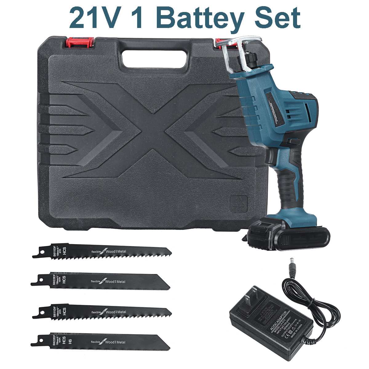 21V Lithium Battery Cordless Reciprocating Saw Kit Outdoor Electric Saw Blades for Wood Metal Cutting Woodworking Tools: 21V 1pcs Battery