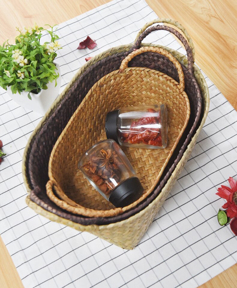 Wicker Weaving Storage Basket for Kitchen Handmade Fruit Dish Rattan Picnic Food bread snacks Portable storage Baskets bag
