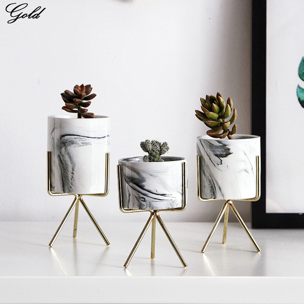 Creatieve Scandinavische Stijl Geometrische Ijzeren Rek Houder Metalen Stand met Keramische Planter Desktop: Goud / S