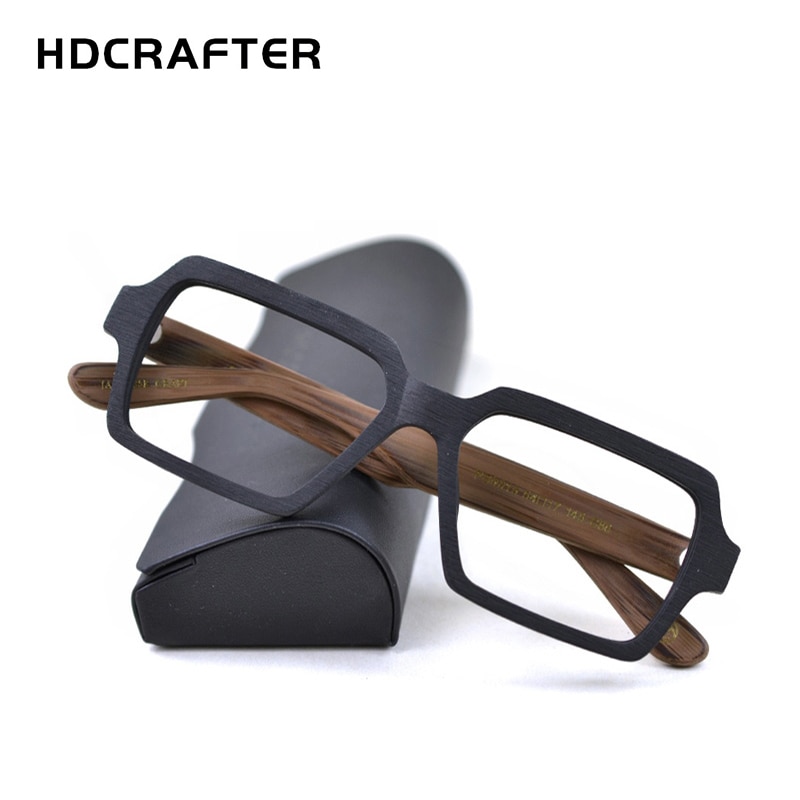 HDCRAFTER-monturas para gafas para hombre y mujer, monturas para gafas de madera cuadradas graduadas para Miopía