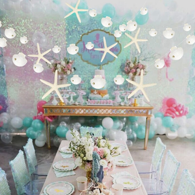 Guirnalda de papel de estrella de mar de concha blanca, cartel colgante para Baby Shower, temática de sirena, cumpleaños, , decoración de boda
