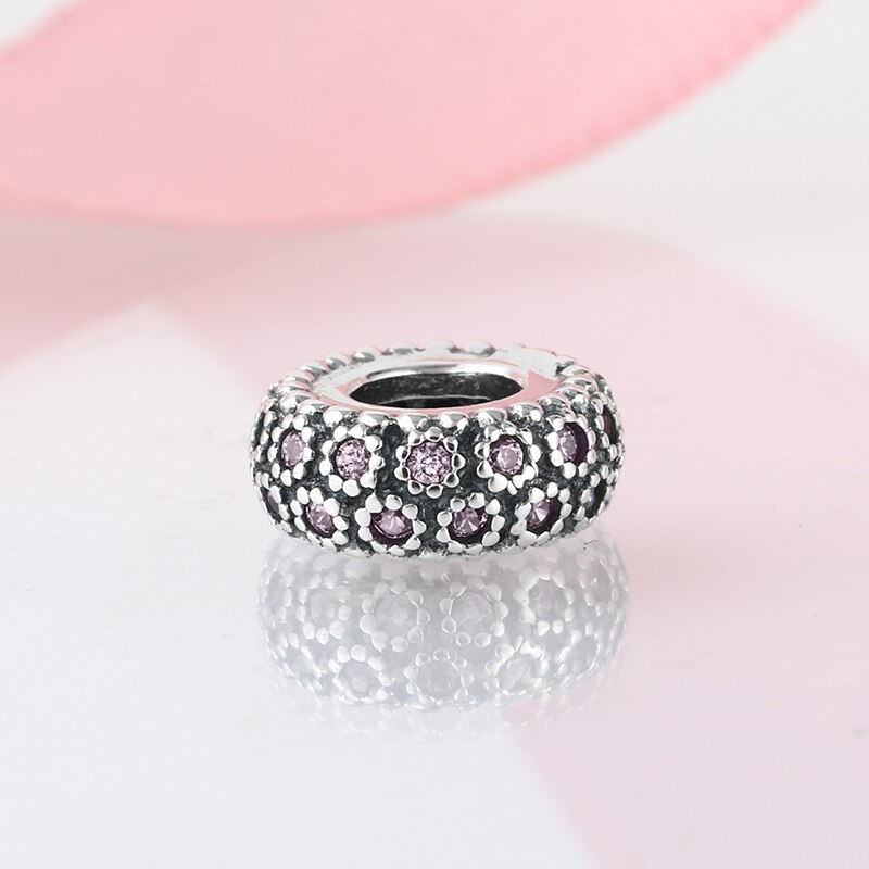 925 perles d'espacement en argent sterling avec zircone cubique rose tournesol, adaptées aux bracelets à breloques européens originaux, fabrication de bijoux
