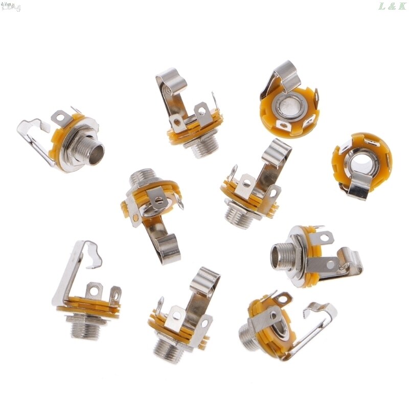 10 Pcs 1/4 Inch 6.35mm Stereo Socket Jack Female Connector Panel Mount Solder