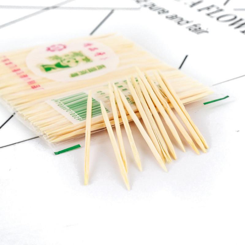 100 Stks/zak Van Puur Natuurlijke Zakken Bamboe Dubbele Tandenstokers Draagbare Huishoudelijke Artikelen
