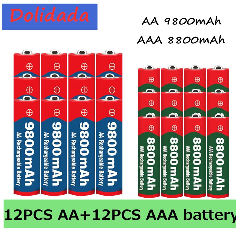 Aa + aaa batteri 1.5v aa 9800 mah +1.5v aaa 8800 mah alkaline 1.5v oppladbart batteri for klokke leker kamera batteri: Blå