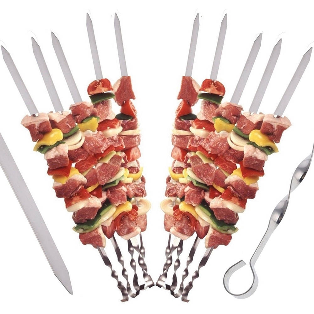 Brochettes plates pour Barbecue en acier inoxydable réutilisables, 10 pièces, aiguilles pour Barbecue, pour Camping en plein air, outils de pique-nique, outils de cuisine