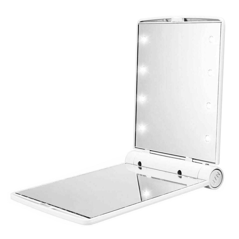 Opvouwbare Make-Up Spiegel Vrouwen Outdoor Draagbare Cosmetische Abs Plastic Opvouwbare Spiegel Met 8 Led Verlichting Lampen: White
