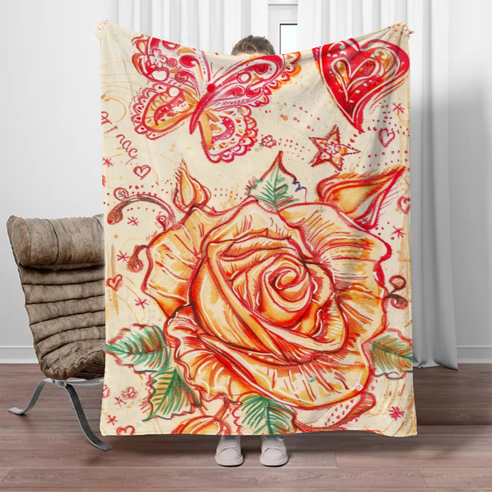 Thin Wadding Blanket for Sofas Butterfly and Rose Cute Throw Blanket Sofa Winter Home Interior Luxury Blankets King Size Knee &: Queen / black