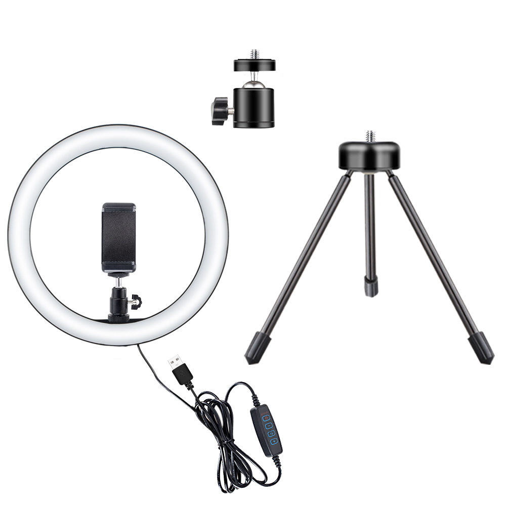 Fotografering led selfie ring ljus 26cm dimbar kamera telefon ring lampa 10 tum med bordsstativ för makeup video live studio