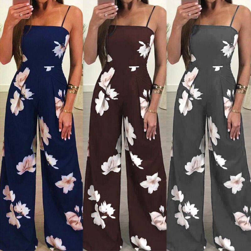 Dam sommar playsuit romper jumpsuit dam ärmlöst avslappnat blommönster