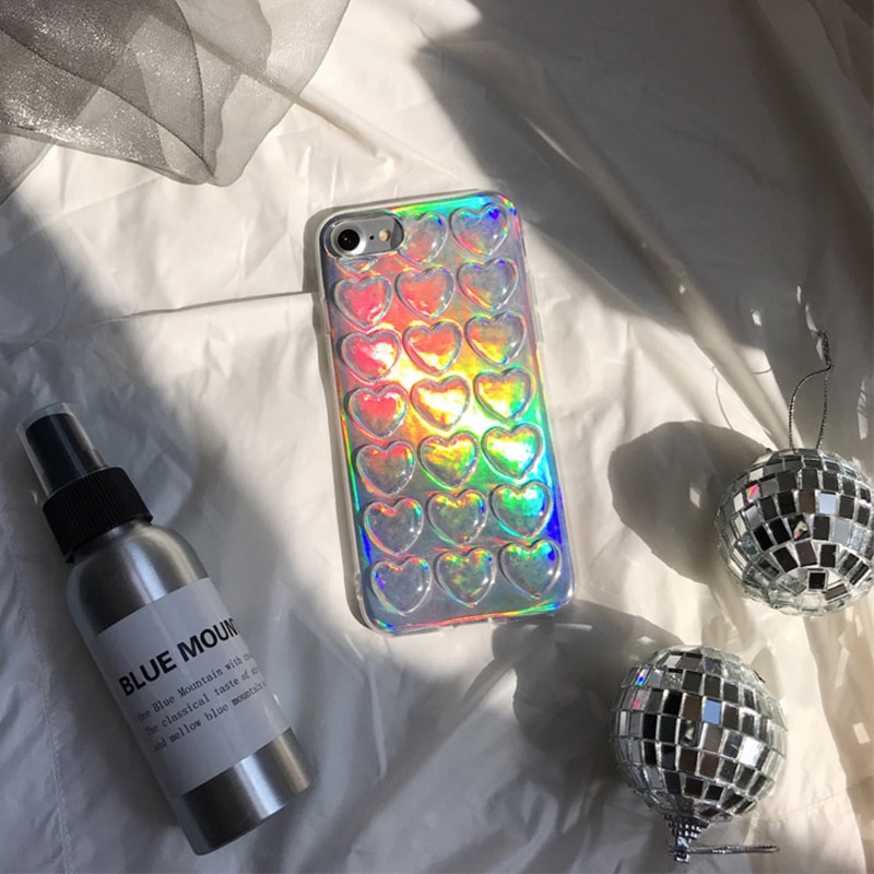 LOVECOM Gradient Iridescent 3D Love Sequin Phone Case For iPhone XR X XS Max 7 8 6 6S Plus 5 5S SE Phone Protector Soft Cover