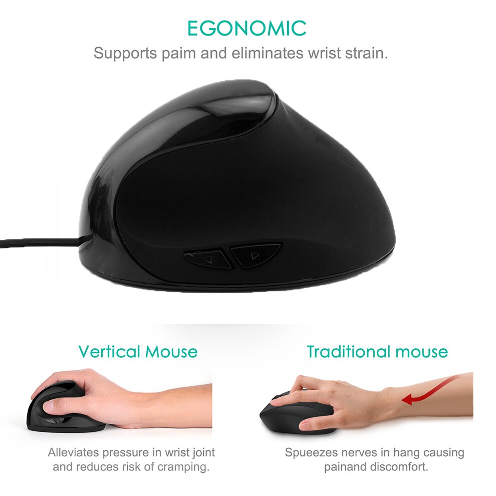 CHYI Ergonomic Vertical Wired Mouse Rechargeable 5D Optical USB Silent Mice 1600 DPI Office Healthy Gaming Mouse For PC Laptop