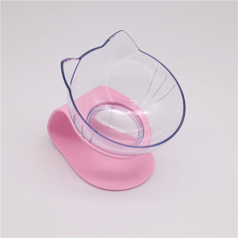 Orthopedic Anti-vomiting Cat Feeder Dog Bowl Transparent AS Material Non-slip Food Bowl With Protection Cervical Transparent Cat: pink one